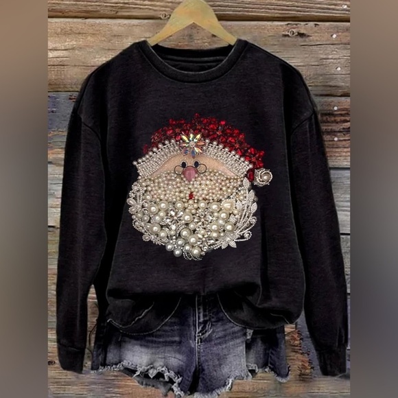 NWOT Women's Size Large Christmas Santa Claus Jewel Graphic Art Print Sweatshirt - Picture 5 of 6